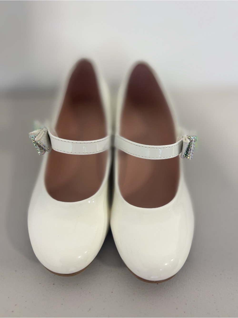 Kelly & Katie White Patent Mary Jane Flats with Bow Accent